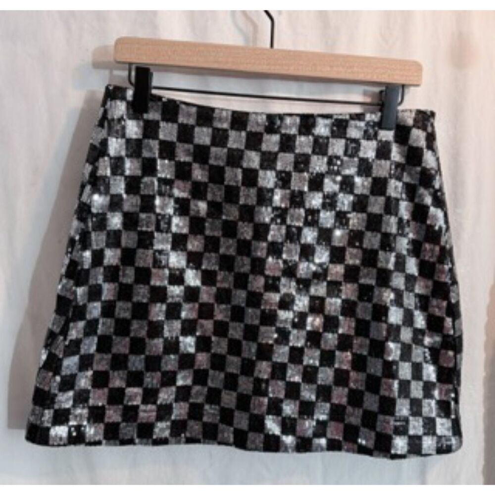 Kate Hewko- Sequined Checkered Mini Skirt- Large - NWT